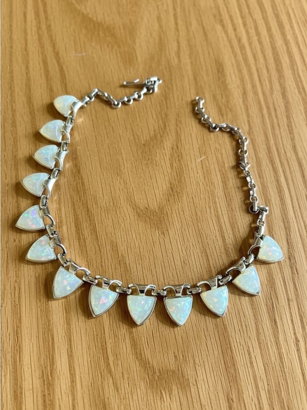 Vintage Boho Gold Tone Triangle Faux Opal Cabochon Statement Necklace